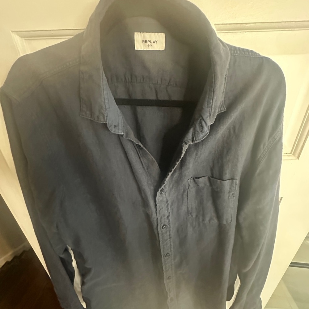 Replay Men’s Casual Button-Down Shirt in Washed Navy
